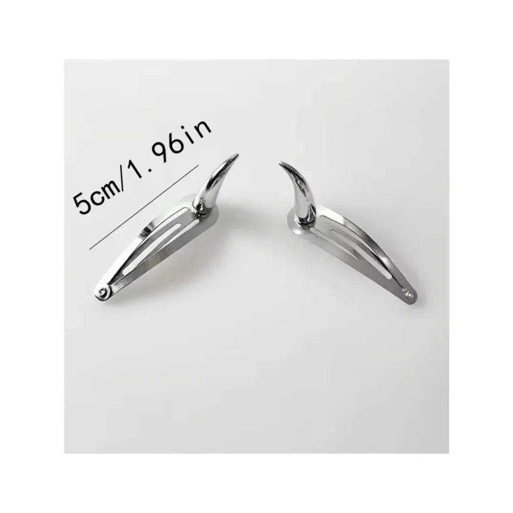NWT Y2K Punk Metallic Devil Horn Snap Hair Clips Goth Grunge Alt Barrettes 2pc